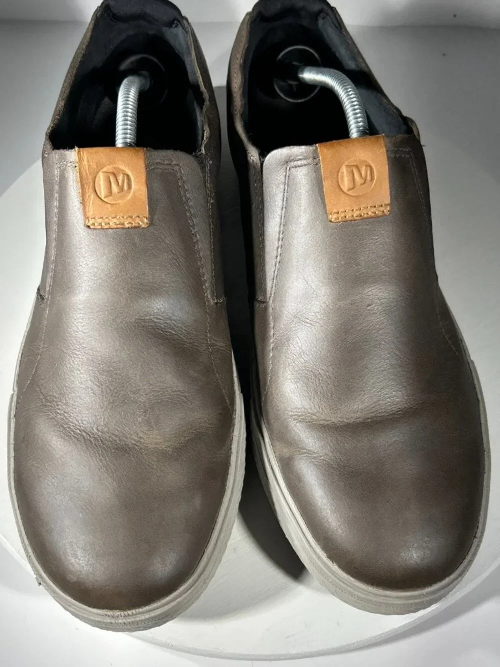 Merrell Mens Leather Shoes Size 12 Gray Casual Slip-On Sneakers Loafers Dress